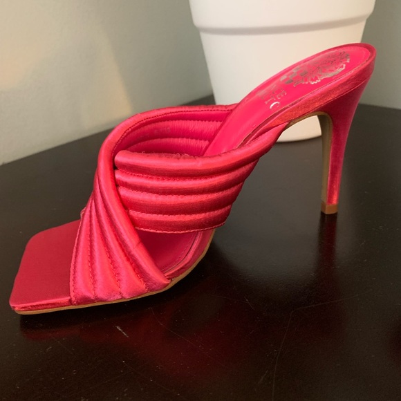 Vince Camuto Pink Satin Square-toe Heels - Picture 2 of 5